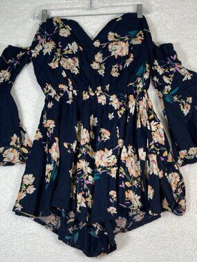 NWT SEEK the Label Off The Shoulder Navy Floral Blouse, Size S